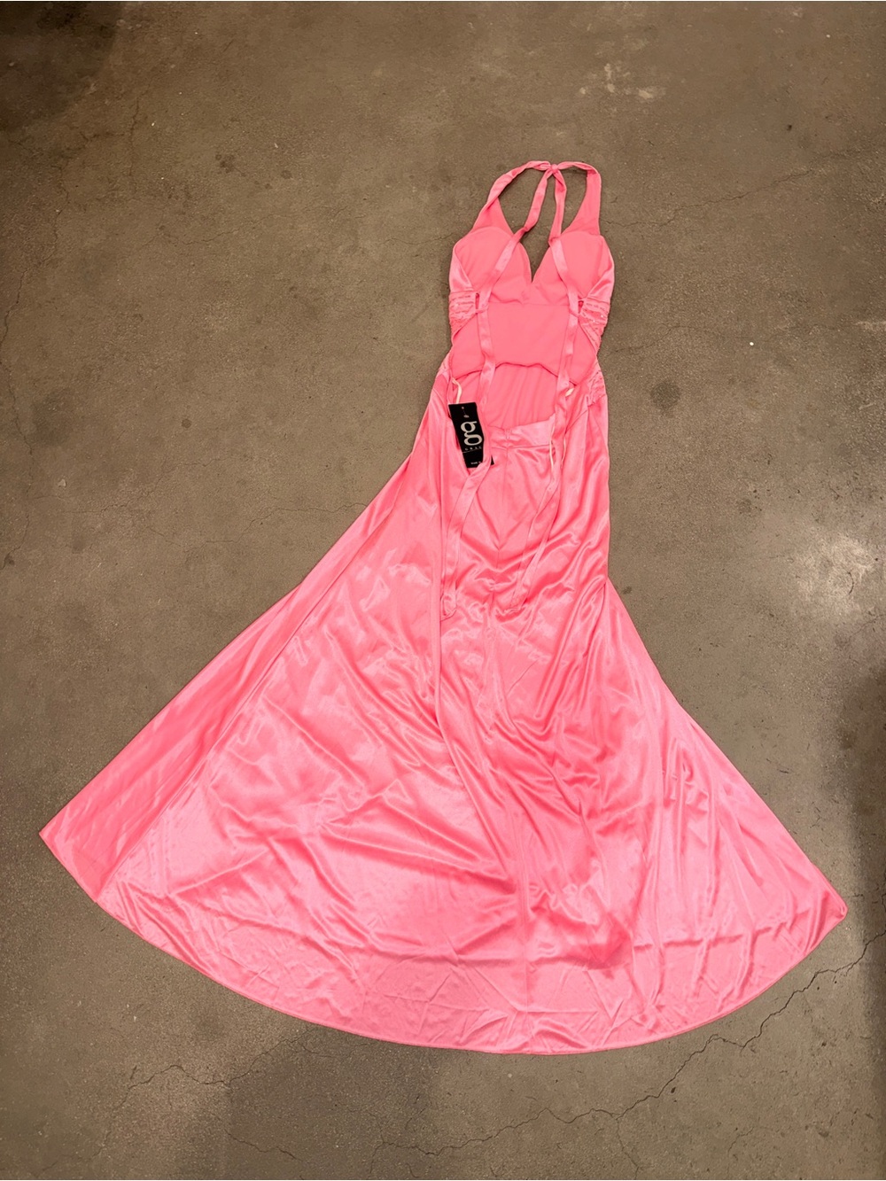 90s Grace Tie-Back Halter Maxi Dress in Bright Pink NWT - Picture 8 of 13